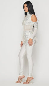 White Rhinestone Jumpsuit